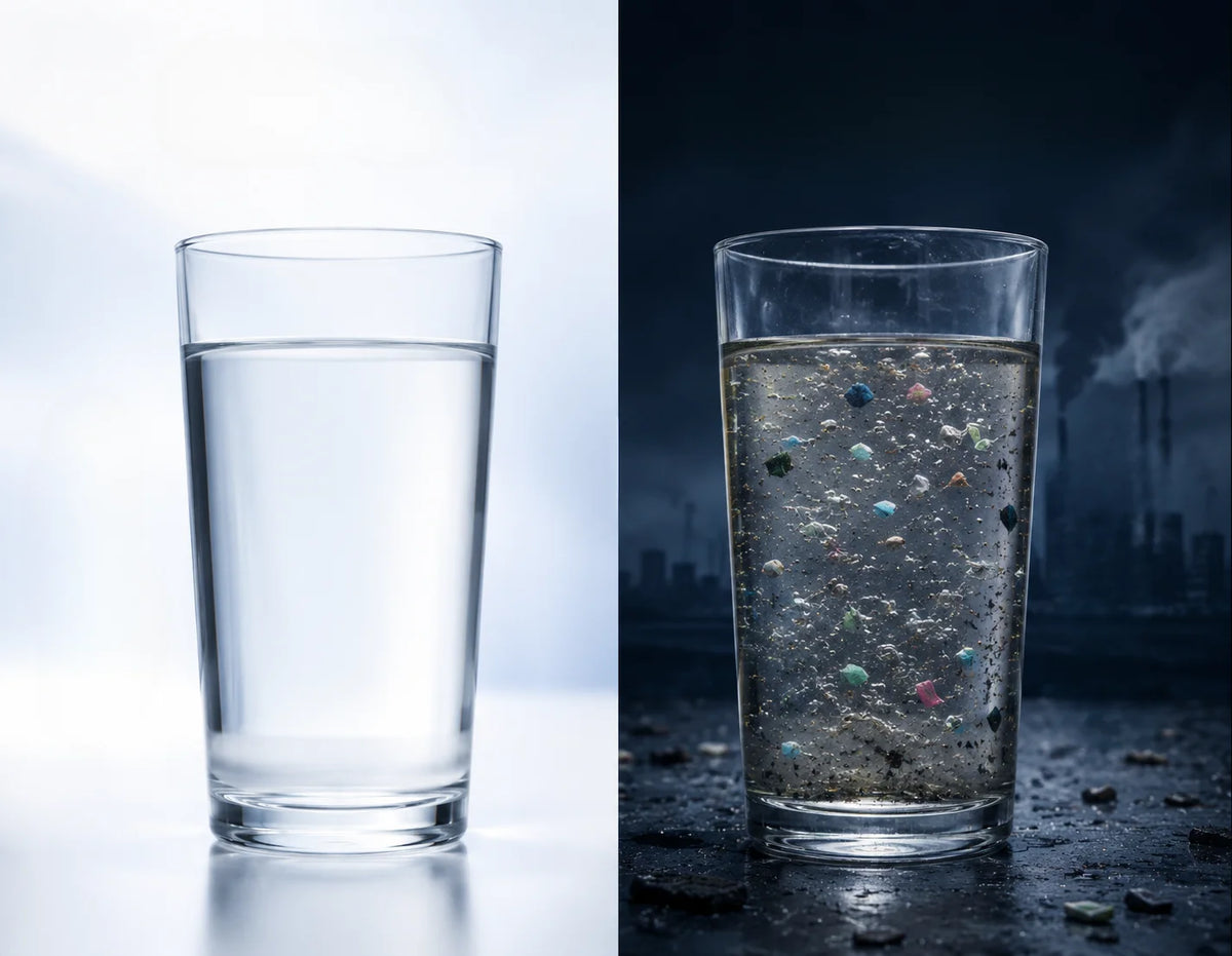 Comparaison visuelle entre une eau claire et une eau trouble dans deux verres