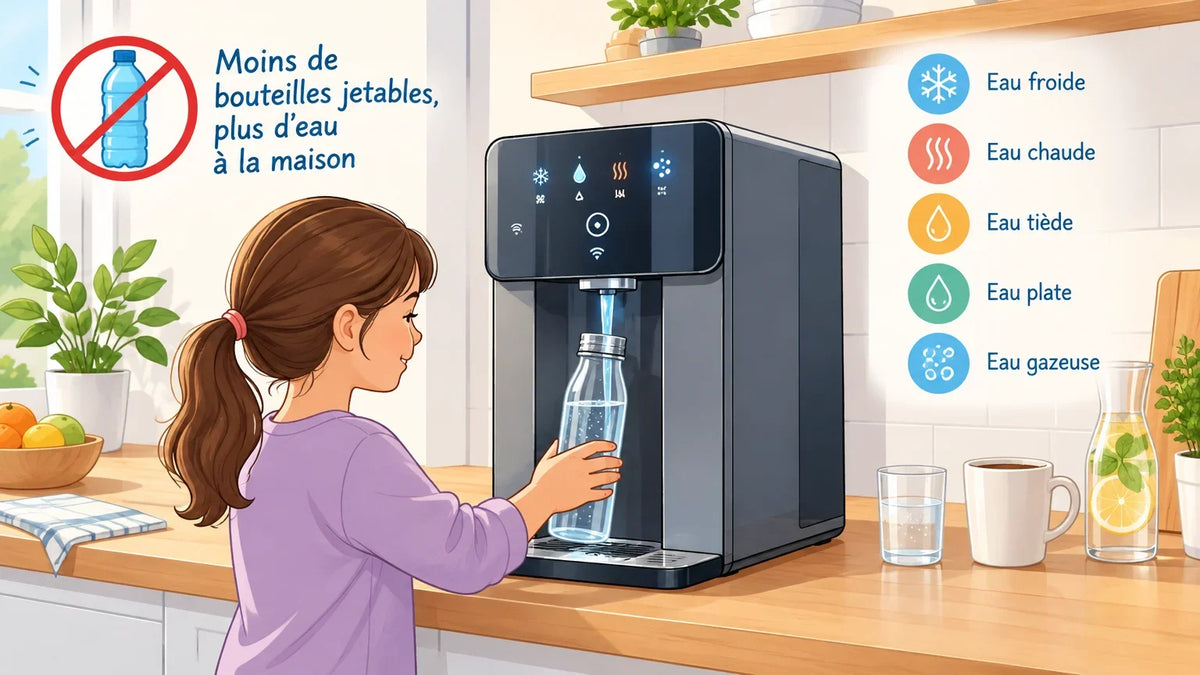 Illustrer une solution de comptoir pour obtenir de l’eau à domicile sans dépendre de bouteilles d’eau jetables. Image
