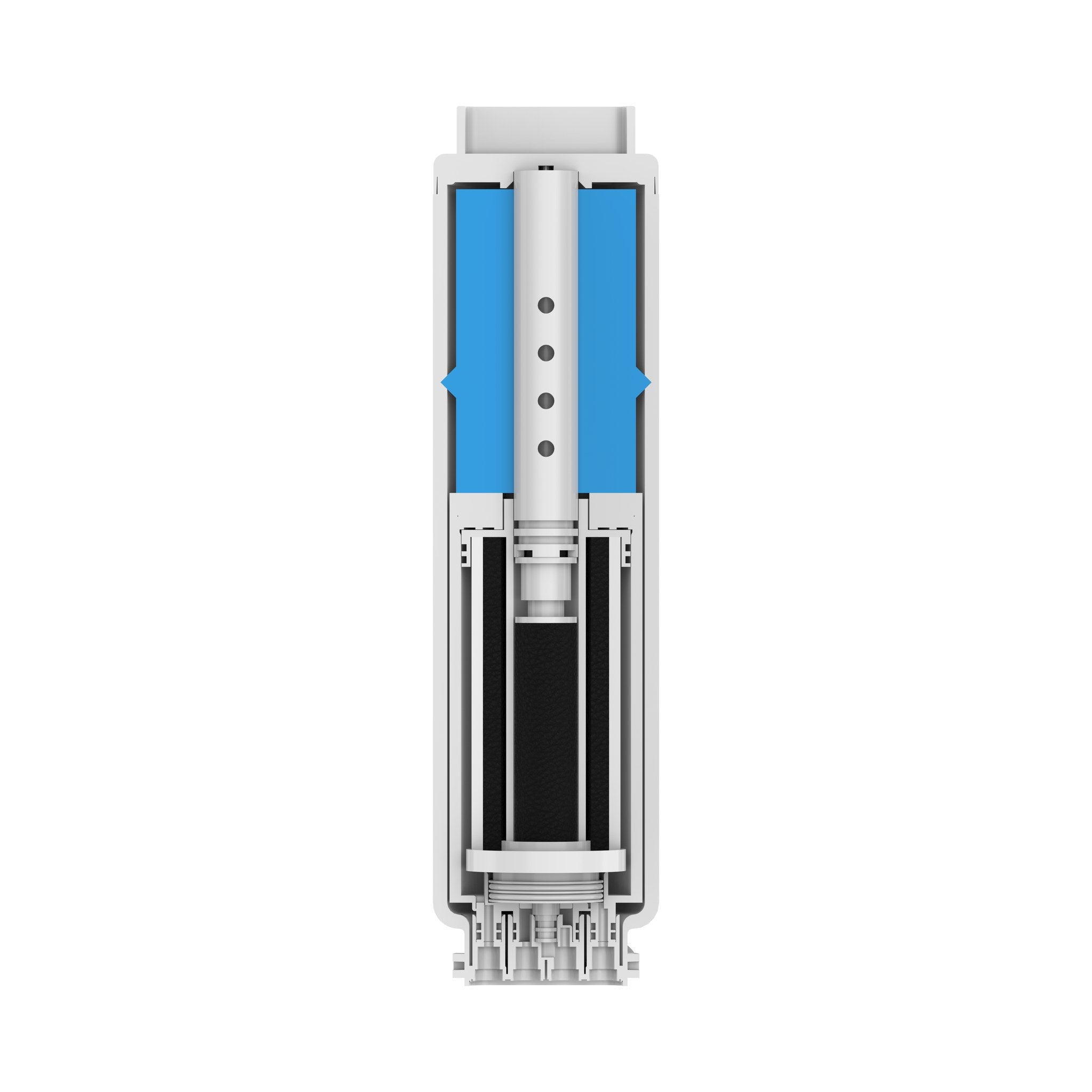 Vue en coupe du filtre X-Water Family et de ses couches de filtration